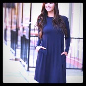 Navy Long Sleeve Swing Dress